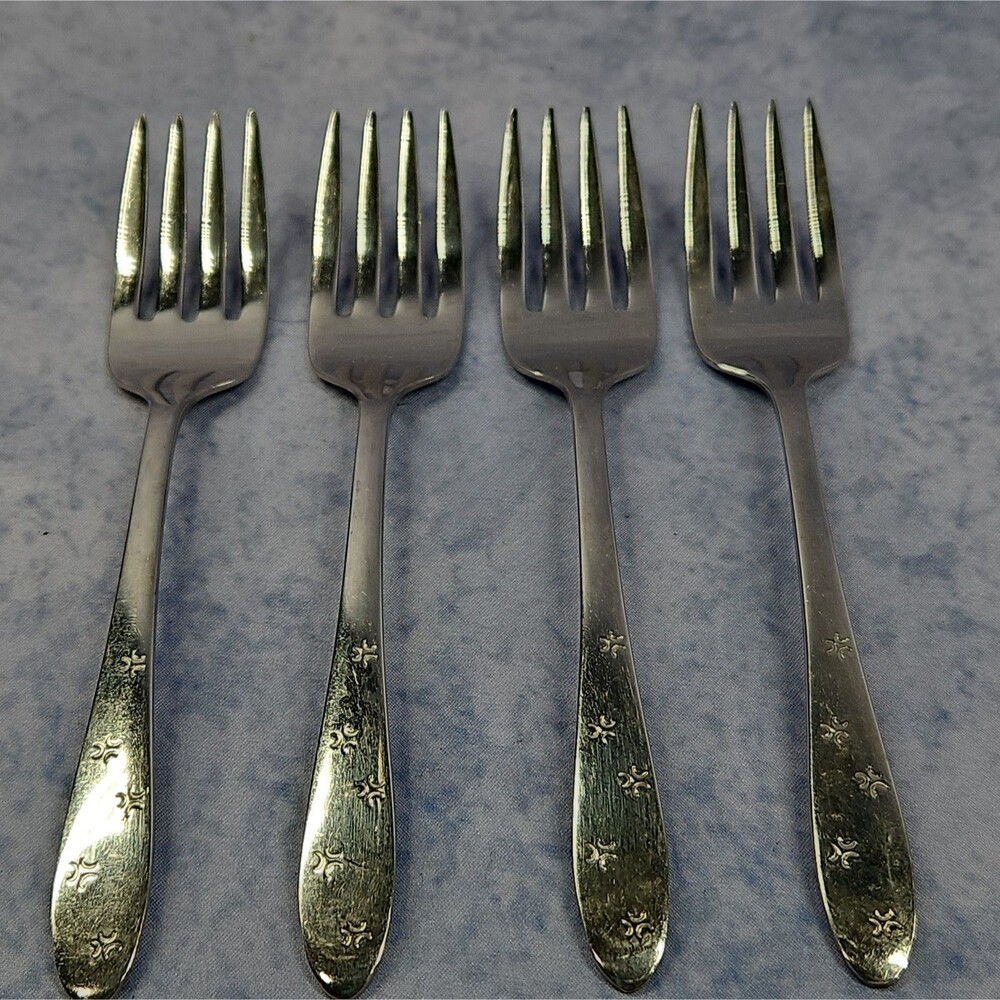 Set of 4 Oneida All American Duet 2 Stainless Steel Flatware SALAD FORKS 1960s